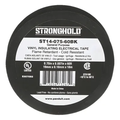Cinta Eléctrica STRONGHOLD para Aislar, de PVC, Uso General Reparación y Mantenimiento, Grosor de 0.18mm (7 mil), Ancho de 19mm, y 18m de Largo, Color Negro