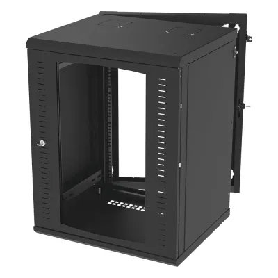 Gabinete Abatible de Pared (Con Marco Trasero) con Rack 19" de 16 Unidades. Ventana de Cristal Templado.
