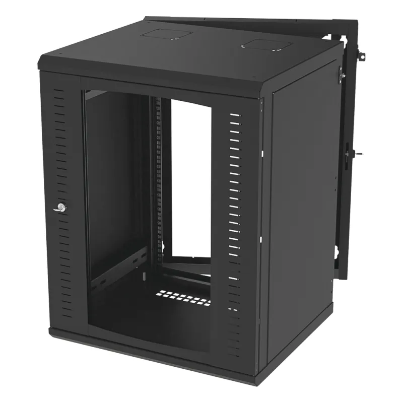 Gabinete Abatible de Pared (Con Marco Trasero) con Rack 19" de 16 Unidades. Ventana de Cristal Templado.