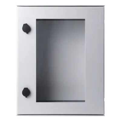 Gabinete de Poliéster IP65 Puerta Transparente, Uso en Intemperie (400 x 500 x 200 mm) con Placa Trasera Interior de Plástico (Incluye Chapa y Llave).