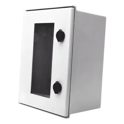 Gabinete de Poliéster IP65 Puerta Transparente, Uso en Intemperie (300 x 400 x 200 mm) con Placa Trasera Interior de Plástico (Incluye Chapa y Llave).