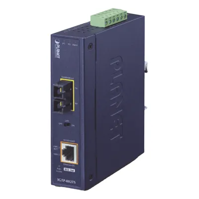 Convertidor de Medios Industrial PoE+ 1000BASE-LX a 10/100/1000BASE-T 802.3at (SC,SM) -20 km