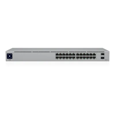 Switch UniFi Capa 2 / 24 Puertos Gigabit / 16 Puertos PoE+ 802.3af/at / 95W Total / 2 Puertos SFP 1G / Pantalla LCM / Sin Ventilador