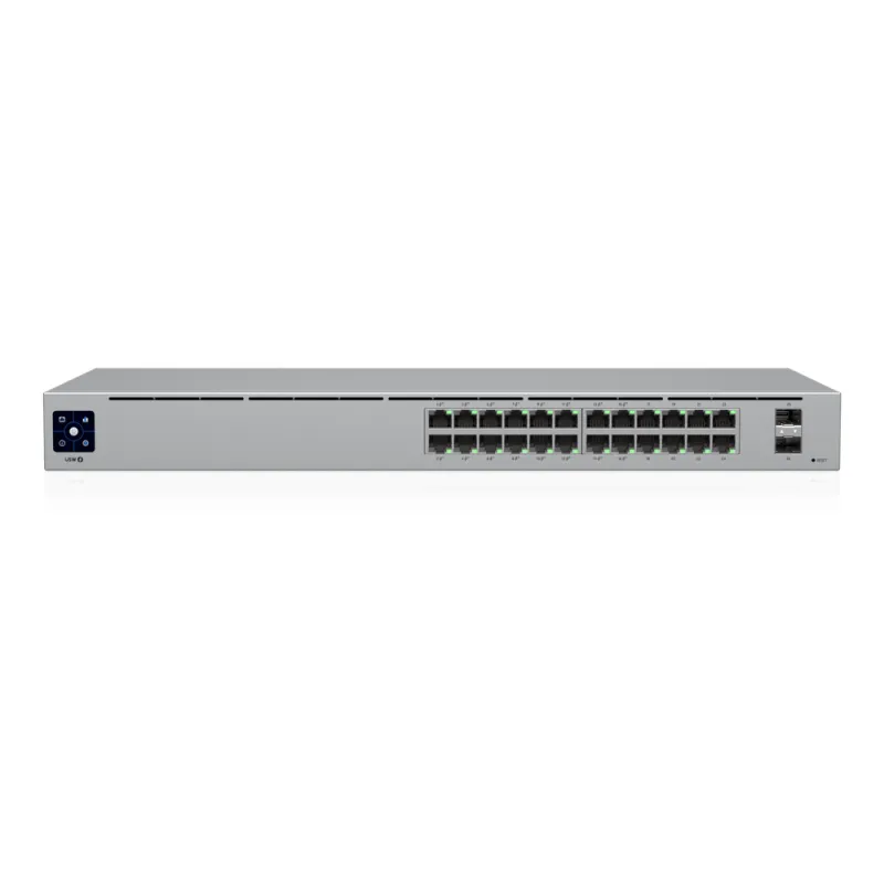 Switch UniFi Capa 2 / 24 Puertos Gigabit / 16 Puertos PoE+ 802.3af/at / 95W Total / 2 Puertos SFP 1G / Pantalla LCM / Sin Ventilador