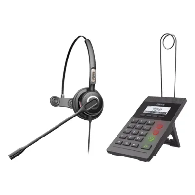 Kit Fanvil para Call Center incluye teléfono IP X2CP Y diadema HT201 y fuente de alimentación.