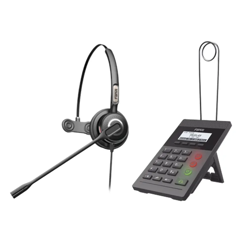 Kit Fanvil para Call Center incluye teléfono IP X2CP Y diadema HT201 y fuente de alimentación.