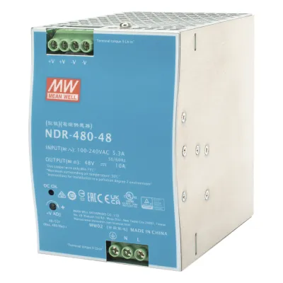 Fuente de Poder Industrial de 480W, salida 48 Vcc, para montaje en riel Din