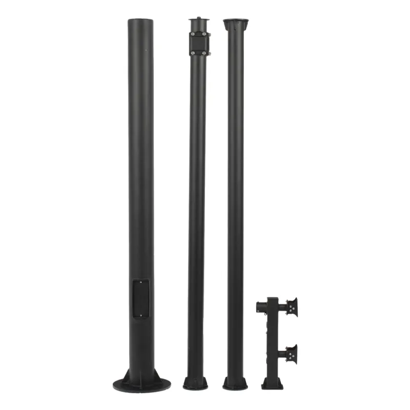 Poste Seccionado de 6 Metros / Tubos Mas Gruesos / Especializado para la Instalación de Videovigilancia / Incluye Base de Cimentación y Brazo para Cámara PTZ / Color Negro