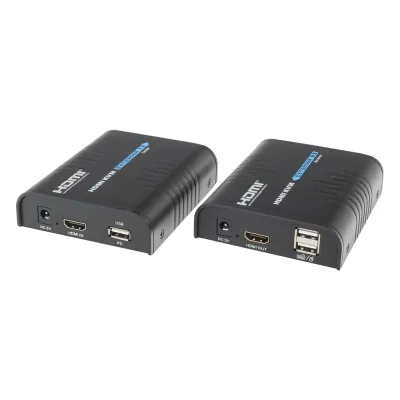 Kit extensor KVM (HDMI y USB) hasta 120 metros / Resolución 1080P @ 60 Hz/ Soporta Cables de red STP y UTP CAT5/5E/6 / HDMI 1.3 / HDCP 1.2 / PCM / Transmite el Video, Mouse, Teclado y Controla tu DVR vía USB a distancia