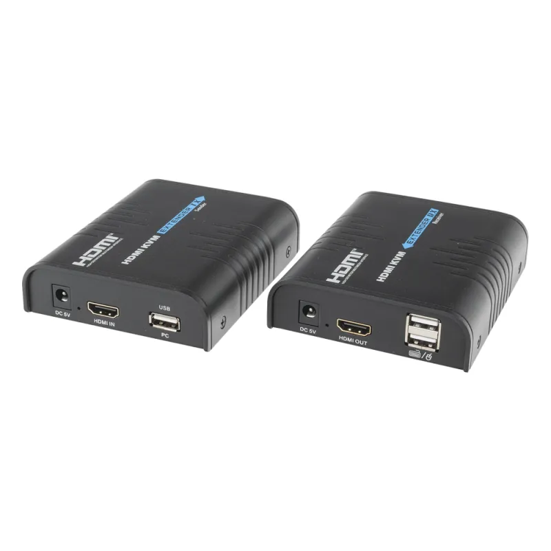 Kit extensor KVM (HDMI y USB) hasta 120 metros / Resolución 1080P @ 60 Hz/ Soporta Cables de red STP y UTP CAT5/5E/6 / HDMI 1.3 / HDCP 1.2 / PCM / Transmite el Video, Mouse, Teclado y Controla tu DVR vía USB a distancia