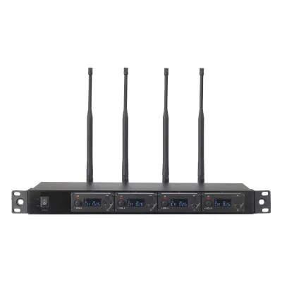 Receptor UHF para 4 micrófonos inalámbricos / Pantalla LCD de cristal liquido