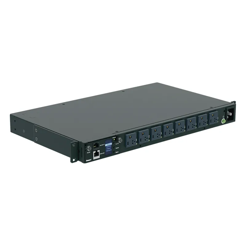PDU Switchable y Monitoreable por Toma (MS) para Distribución de Energía, Enchufe de Entrada NEMA 5-15P, Con 8 Salidas 5-20R, Horizontal 19in, 120 Vca, 15 Amp, 1UR