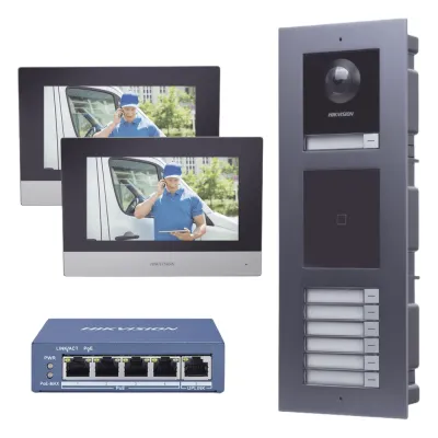 KIT de Videoportero IP para 7 DEPARTAMENTOS con llamada a App de Smartphone y Lector de Tarjetas EM / 2da Generación (Modular) / Montaje para EMPOTRAR incluido