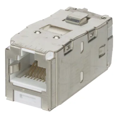 Conector Jack RJ45 Blindado, Estilo TG, Mini-Com, Categoría 6A, de 8 Posiciones y 8 Cables, Color Blanco