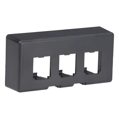 Placa de Mobiliario Modular Estándar, Salidas Para 3 Puertos Mini-Com, Color Negro