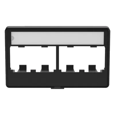 Placa de Mobiliario Modular Estándar, Salidas Para 4 Puertos Mini-Com, Con Espacio Para Etiquetas, Color Negro