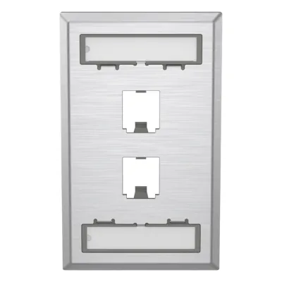 Placa de Pared Vertical, de Acero Inoxidable, Salida Para 2 Puertos Mini-Com, Con Espacios Para Etiquetas