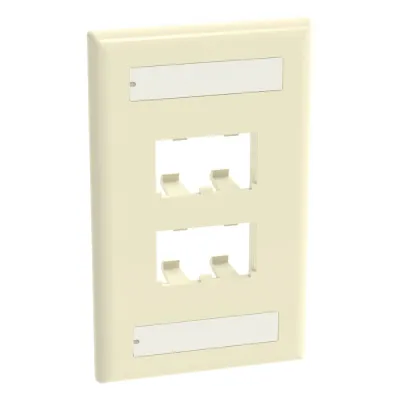 Placa de Pared Vertical Clásica, Salida Para 4 Puertos Mini-Com, Con Espacios Para Etiquetas, Color Marfil