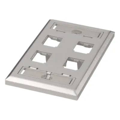 Placa de Pared Vertical, de Acero Inoxidable, Salida Para 4 Puertos Mini-Com, Con Espacios Para Etiquetas