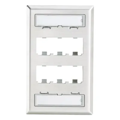Placa de Pared Vertical, de Acero Inoxidable, Salida Para 6 Puertos Mini-Com, Con Espacios Para Etiquetas