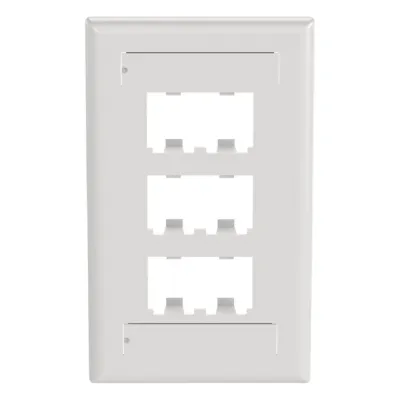 Placa de Pared Vertical Clásica, Salida Para 6 Puertos Mini-Com, Con Espacios Para Etiquetas, Color Blanco