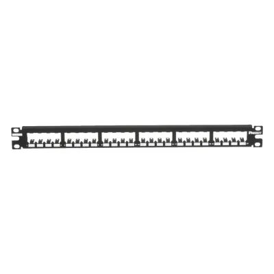 Panel de Parcheo Modular Mini-Com (Sin Conectores), Plano, Totalmente Blindado, de 24 Puertos, 1UR