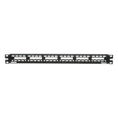 Panel de Parcheo Modular Mini-Com (Sin Conectores), Plano, Totalmente Blindado, de 24 Puertos, 1UR