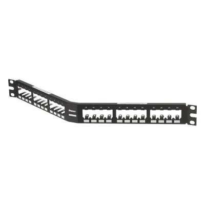 Panel de Parcheo Modular Mini-Com (Sin Conectores), Angulado, Totalmente Blindado, de 24 Puertos, 1UR