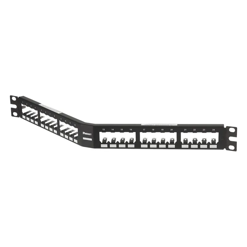 Panel de Parcheo Modular Mini-Com (Sin Conectores), Angulado, Totalmente Blindado, de 24 Puertos, 1UR