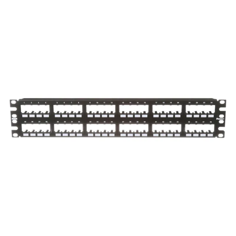 Panel de Parcheo Modular Mini-Com (Sin Conectores), Plano de Instalación al Ras, Sin Blindaje, de 48 Puertos, 2UR