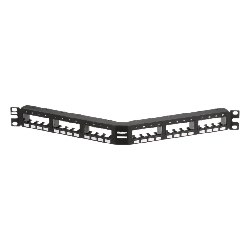 Panel de Parcheo Modular Mini-Com (Sin Conectores), Angulado, Sin Blindaje, Con Números Pre-Impresos, de 24 Puertos, 1UR
