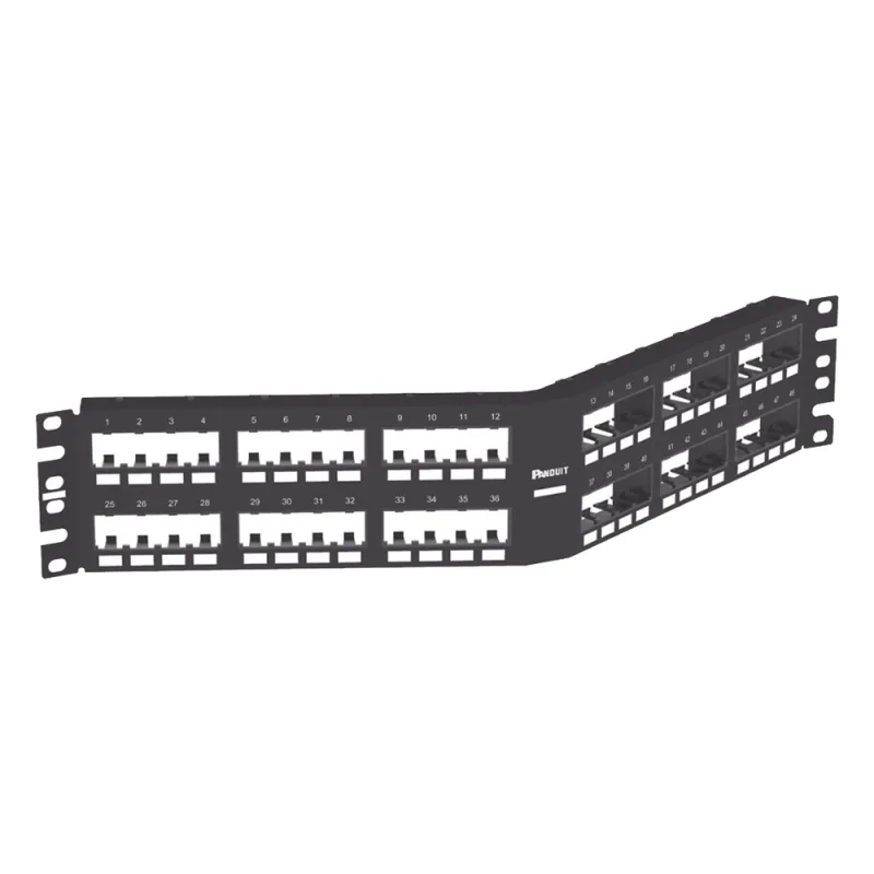 Panel de Parcheo Modular Mini-Com (Sin Conectores), Angulado Instalación la Ras, Sin Blindaje, de 48 Puertos, 2UR