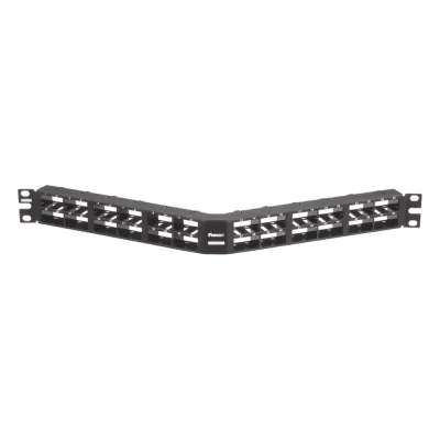 Panel de Parcheo Modular Mini-Com (Sin Conectores), Angulado, Sin Blindaje, Alta Densidad, de 48 Puertos, 1UR