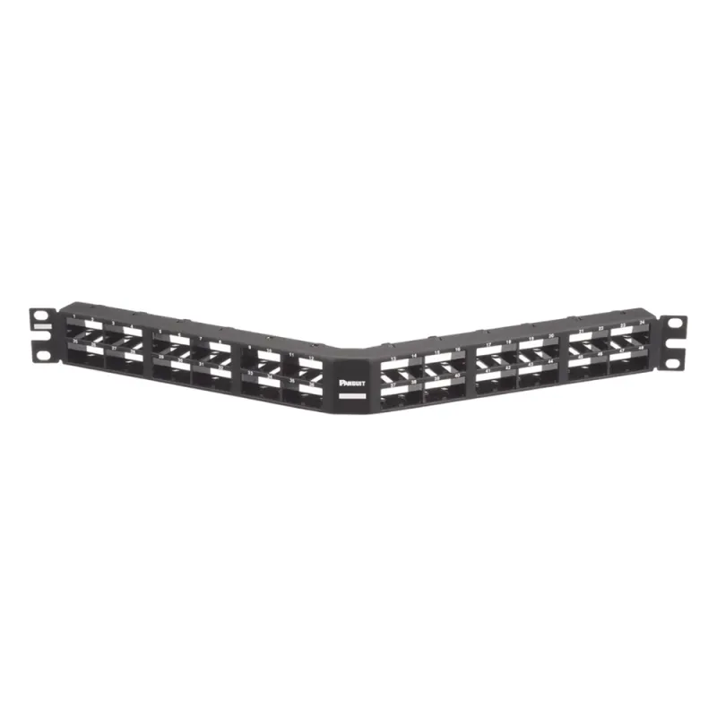 Panel de Parcheo Modular Mini-Com (Sin Conectores), Angulado, Sin Blindaje, Alta Densidad, de 48 Puertos, 1UR