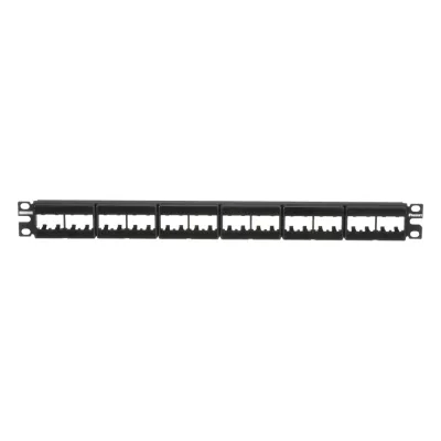 Panel de Parcheo Modular Mini-Com (Sin Conectores), Plano, Sin Blindaje, Con Etiqueta y Cubierta, de 24 Puertos, 1UR