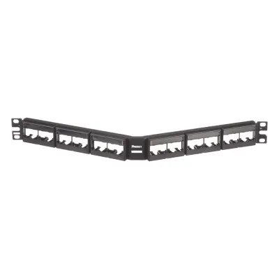 Panel de Parcheo Modular Mini-Com (Sin Conectores), Angulado, Sin Blindaje, Con Etiqueta y Cubierta, de 24 Puertos, 1UR
