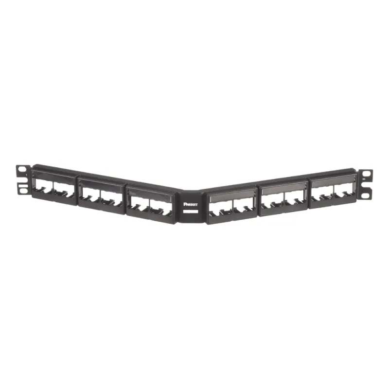 Panel de Parcheo Modular Mini-Com (Sin Conectores), Angulado, Sin Blindaje, Con Etiqueta y Cubierta, de 24 Puertos, 1UR