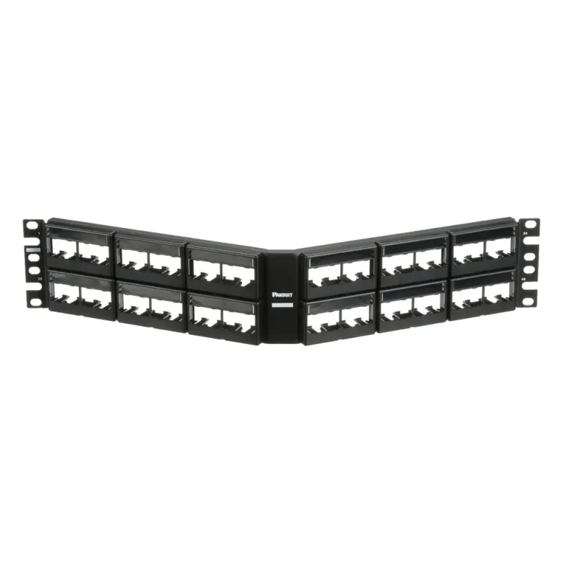 Panel de Parcheo Modular Mini-Com (Sin Conectores), Angulado, Sin Blindaje, Con Etiqueta y Cubierta, de 48 Puertos, 2UR