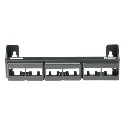 Panel de Parcheo Modular (Sin Conectores), de 12 Puertos Mini-Com, Instalación en Pared con Montaje Incluido, Color Negro