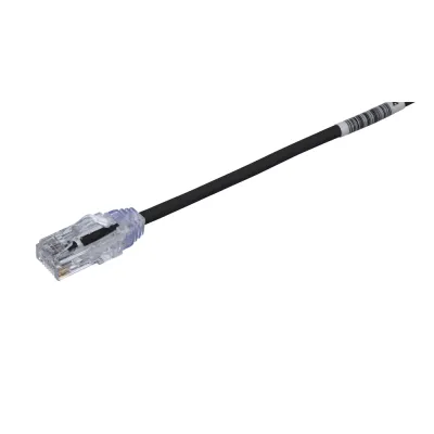 Cable de Parcheo UTP Cat6A, CM/LSZH, Diámetro Reducido (28AWG), Color Negro, 0.30 Metros (1 Pie)