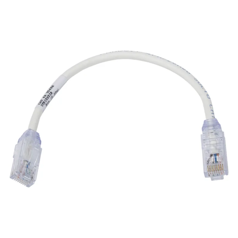 Cable de Parcheo UTP, Cat6A, Diámetro Reducido (28 AWG), CM/LSZH, Color Blanco Mate, 20.3 cm (8 Pulgadas)