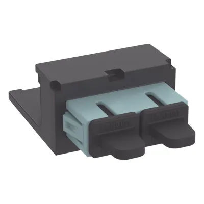 Módulo Acoplador SC Duplex, para Fibra Óptica Multimodo OM3/OM4, Tipo Mini-Com, Color Aqua