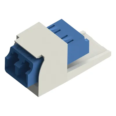 Módulo Acoplador LC Duplex, para Fibra Óptica Monomodo OS1/OS2, Tipo Mini-Com, Color Blanco Mate
