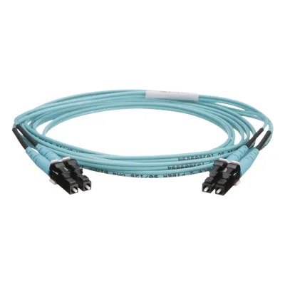 Jumper de Fibra Optica Multimodo 50/125 OM4, LC-LC Duplex, OFNR (Riser), Color Aqua, 2 Metros (6.56 Pies)