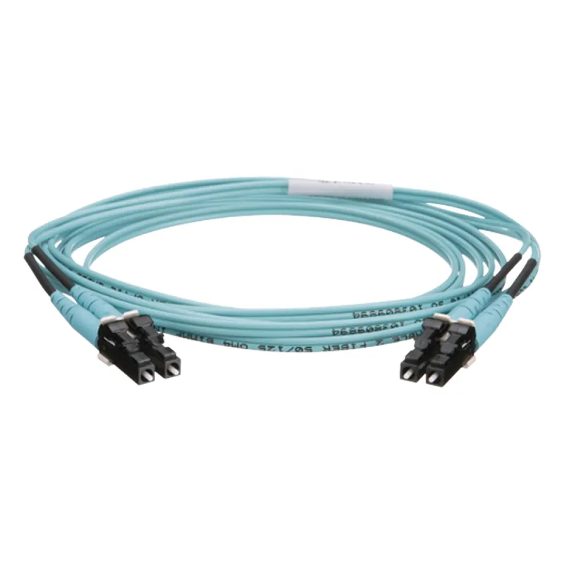Jumper de Fibra Optica Multimodo 50/125 OM4, LC-LC Duplex, OFNR (Riser), Color Aqua, 2 Metros (6.56 Pies)
