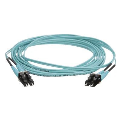Jumper de Fibra Óptica Multimodo 50/125 OM4, LC-LC Duplex, OFNR (Riser), Color Aqua, 16 Metros (52.49 Pies)