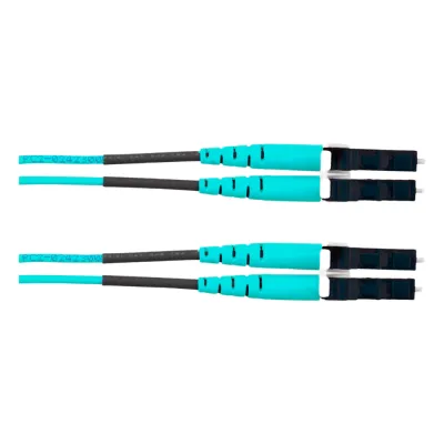 Jumper de Fibra Optica Multimodo 50/125 OM4, LC-LC Duplex, OFNR (Riser), Color Aqua, 25 Metros
