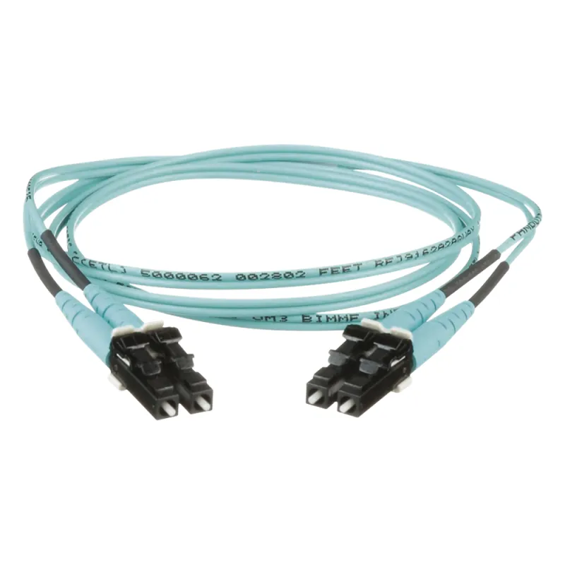 Jumper de Fibra Optica Multimodo 50/125 OM3, LC-LC Duplex, OFNR (Riser), Color Aqua, 0.50 Metros (1.64 Pies)