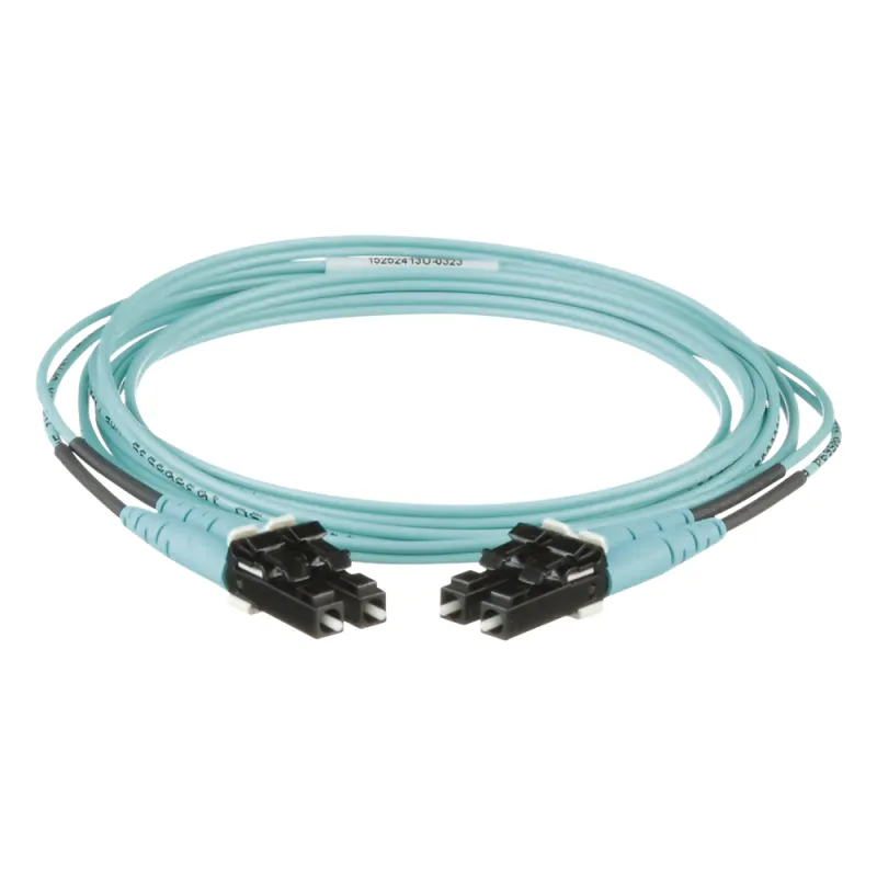 Jumper de Fibra Optica Multimodo 50/125 OM3, LC-LC Duplex, OFNR (Riser), Color Aqua, 2 Metros (6.56 Pies)