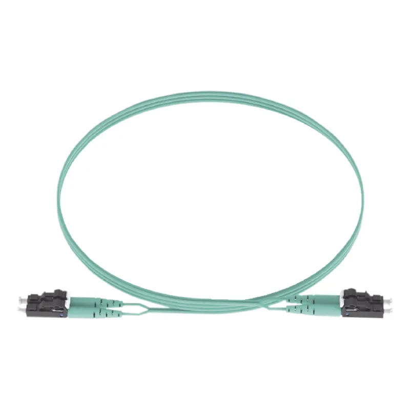 Jumper de Fibra Optica Multimodo 50/125 OM3, LC-LC Duplex, OFNR (Riser), Color Aqua, 5 Metros (16.40 Pies)
